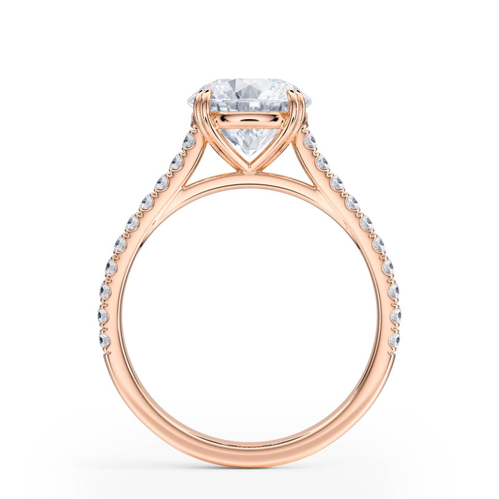 Elevé Round Diamond Engagement Ring with Pavé Band - R1091 in Ring by 18 KARATS INC.