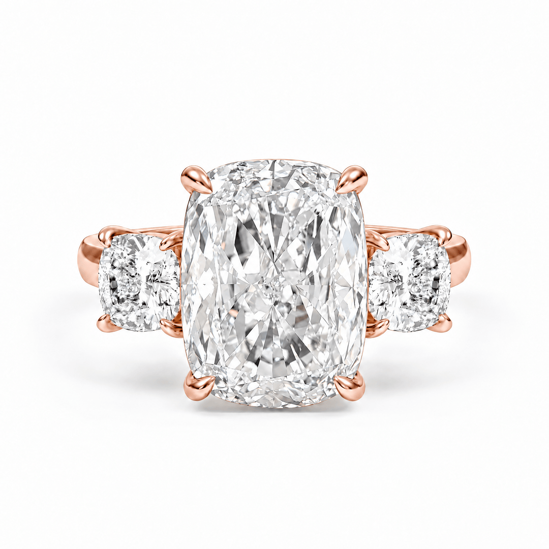 Elongated Cushion Lab Diamond Three-Stone Engagement Ring in Ready Rings by 18 KARATS INC.