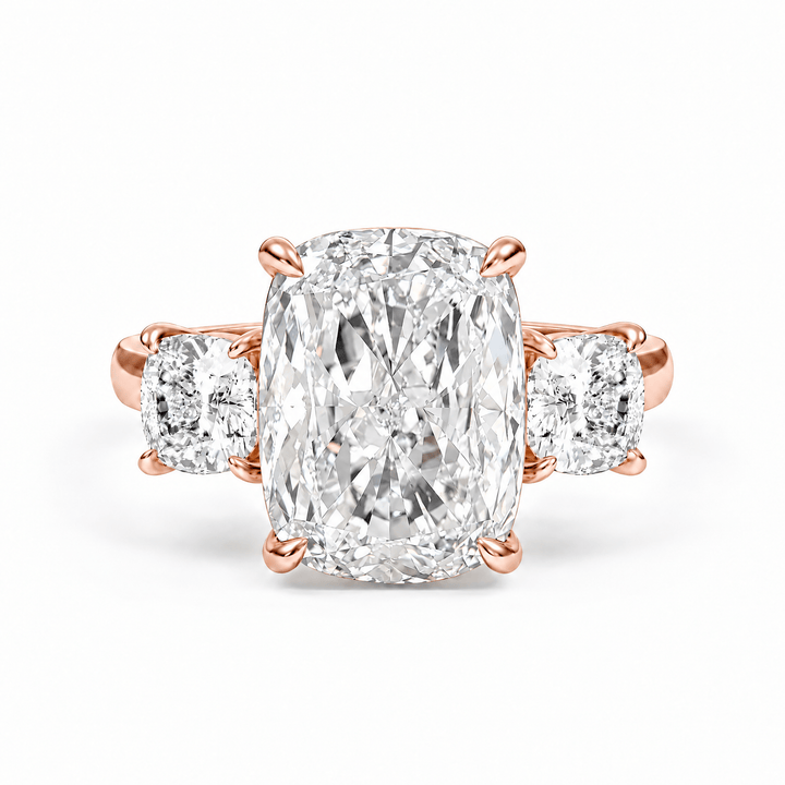 Elongated Cushion Lab Diamond Three-Stone Engagement Ring in Ready Rings by 18 KARATS INC.
