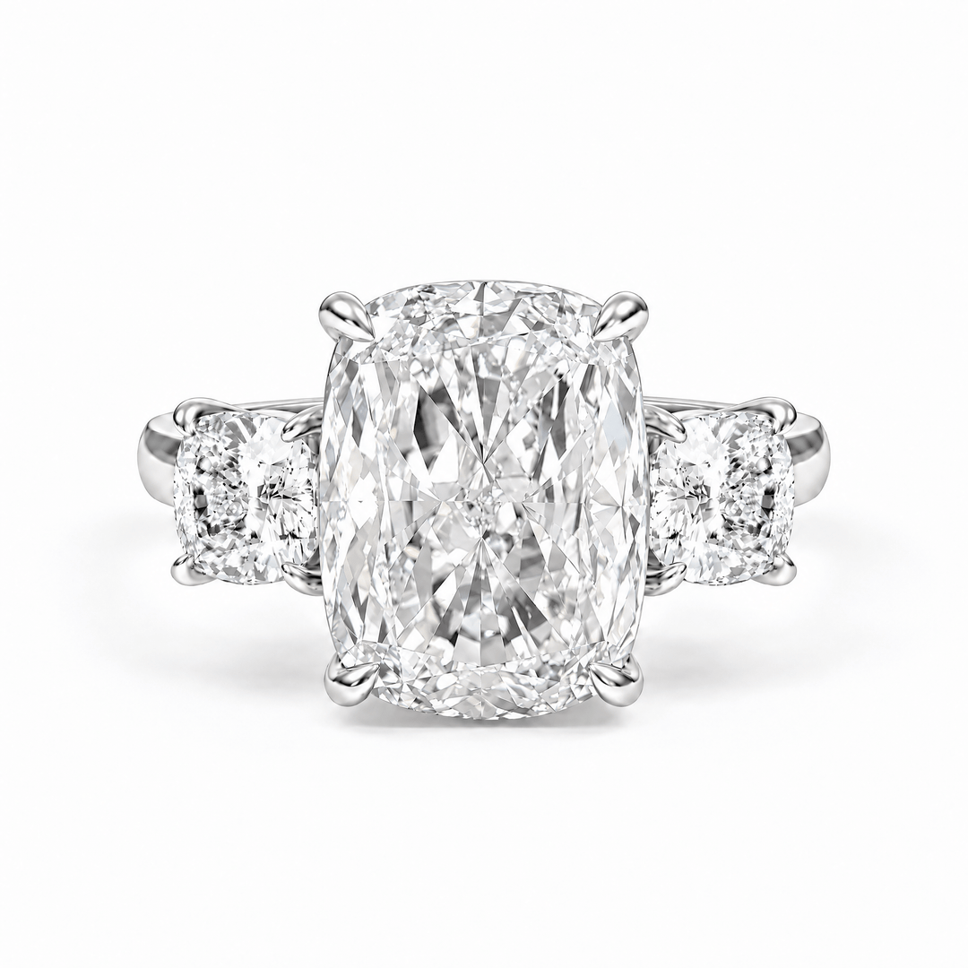 Elongated Cushion Lab Diamond Three-Stone Engagement Ring in Ready Rings by 18 KARATS INC.