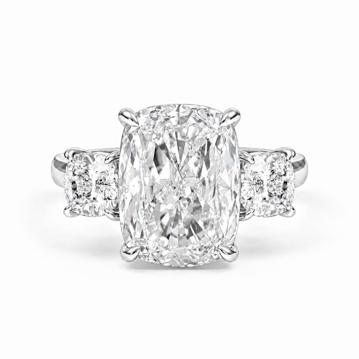 Elongated Cushion Lab Diamond Three-Stone Engagement Ring in Ready Rings by 18 KARATS INC.