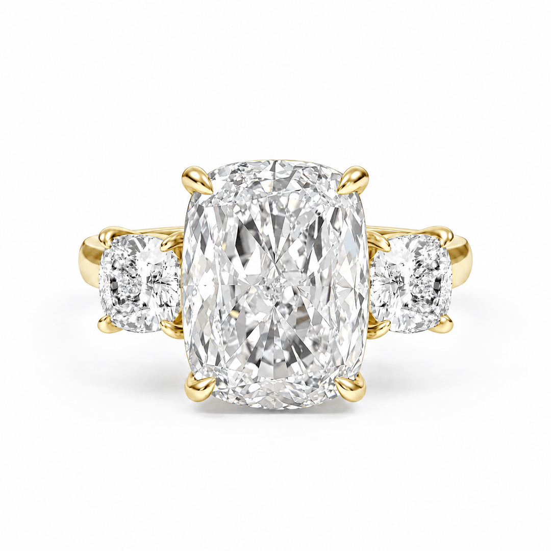 Elongated Cushion Lab Diamond Three-Stone Engagement Ring in Ready Rings by 18 KARATS INC.