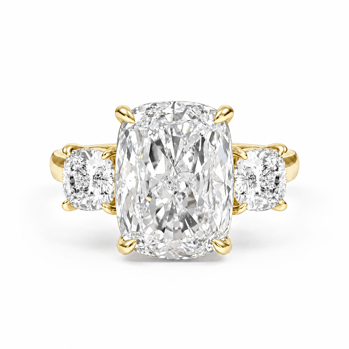Elongated Cushion Lab Diamond Three-Stone Engagement Ring in Ready Rings by 18 KARATS INC.