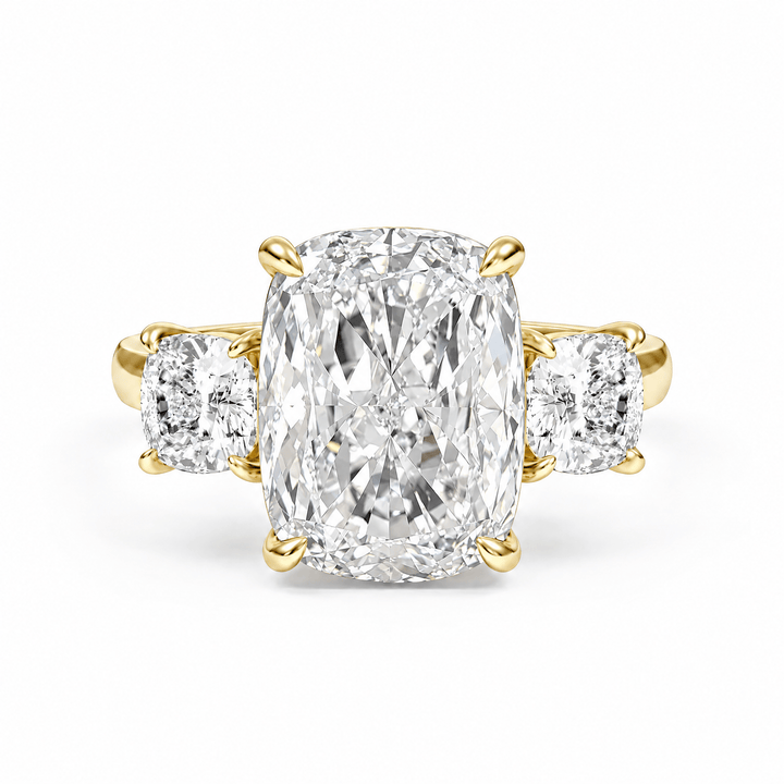 Elongated Cushion Lab Diamond Three-Stone Engagement Ring in Ready Rings by 18 KARATS INC.