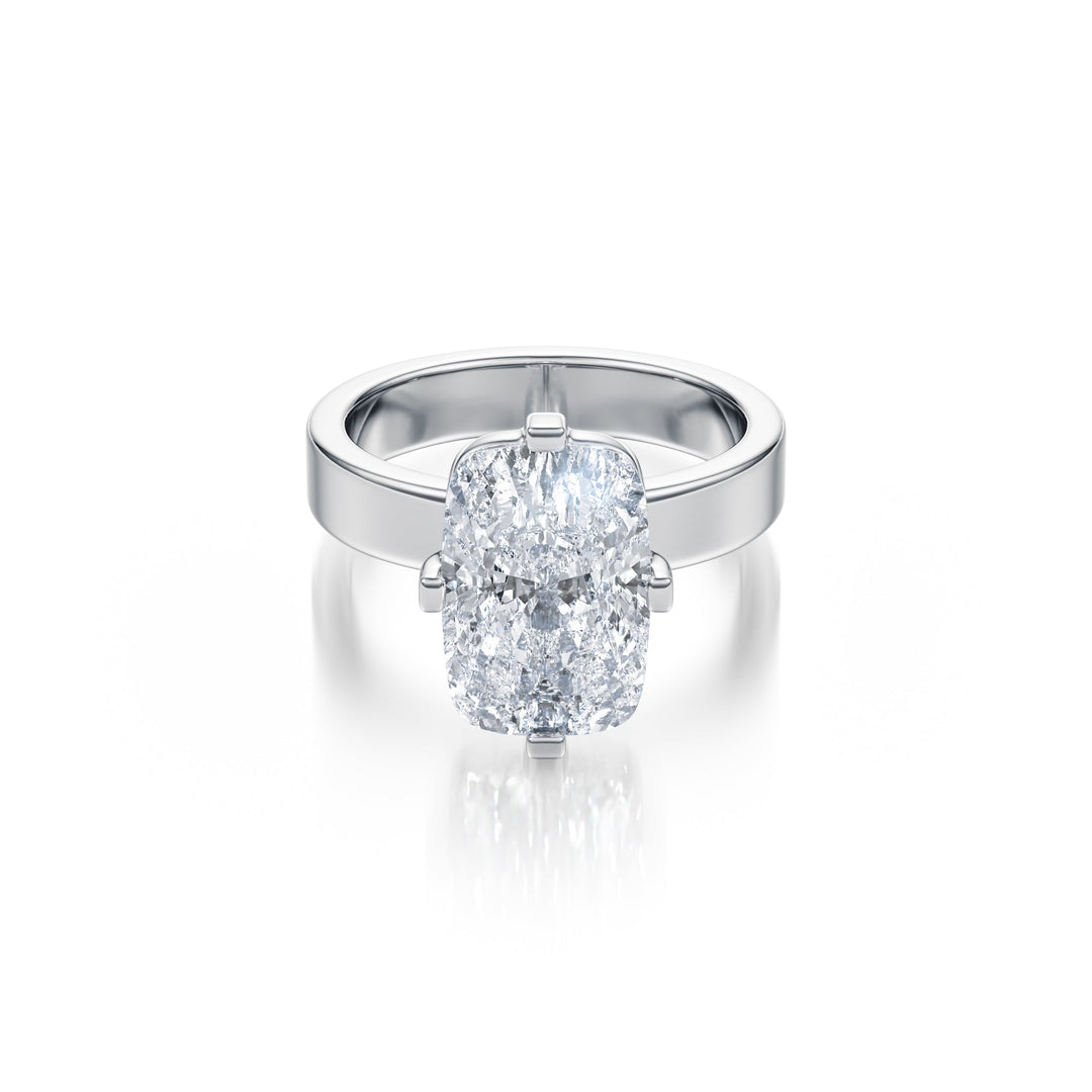 Elongated Cushion Solitaire Ring - R1028 in Ring by 18 KARATS
