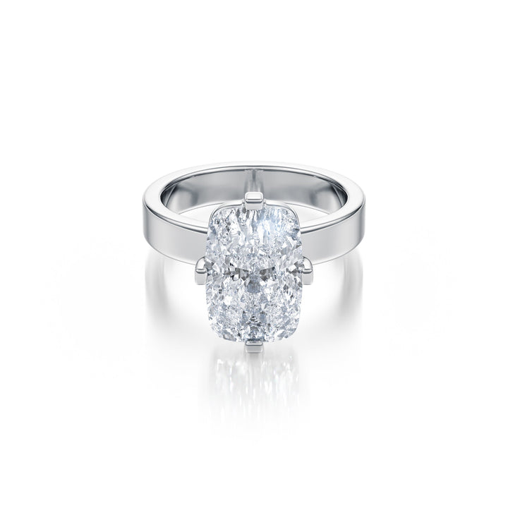 Elongated Cushion Solitaire Ring - R1028 in Ring by 18 KARATS