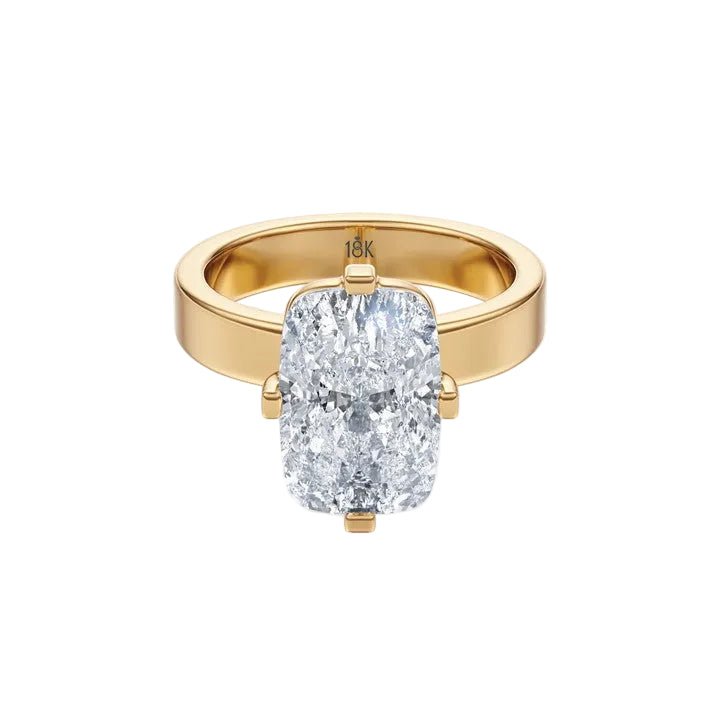 Elongated Cushion Solitaire Ring - R1028 in Ring by 18 KARATS