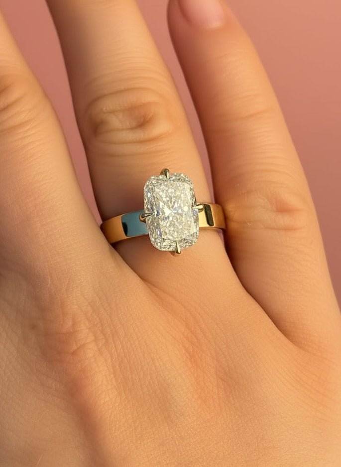 Elongated Cushion Solitaire Ring - R1028 in Ring by 18 KARATS