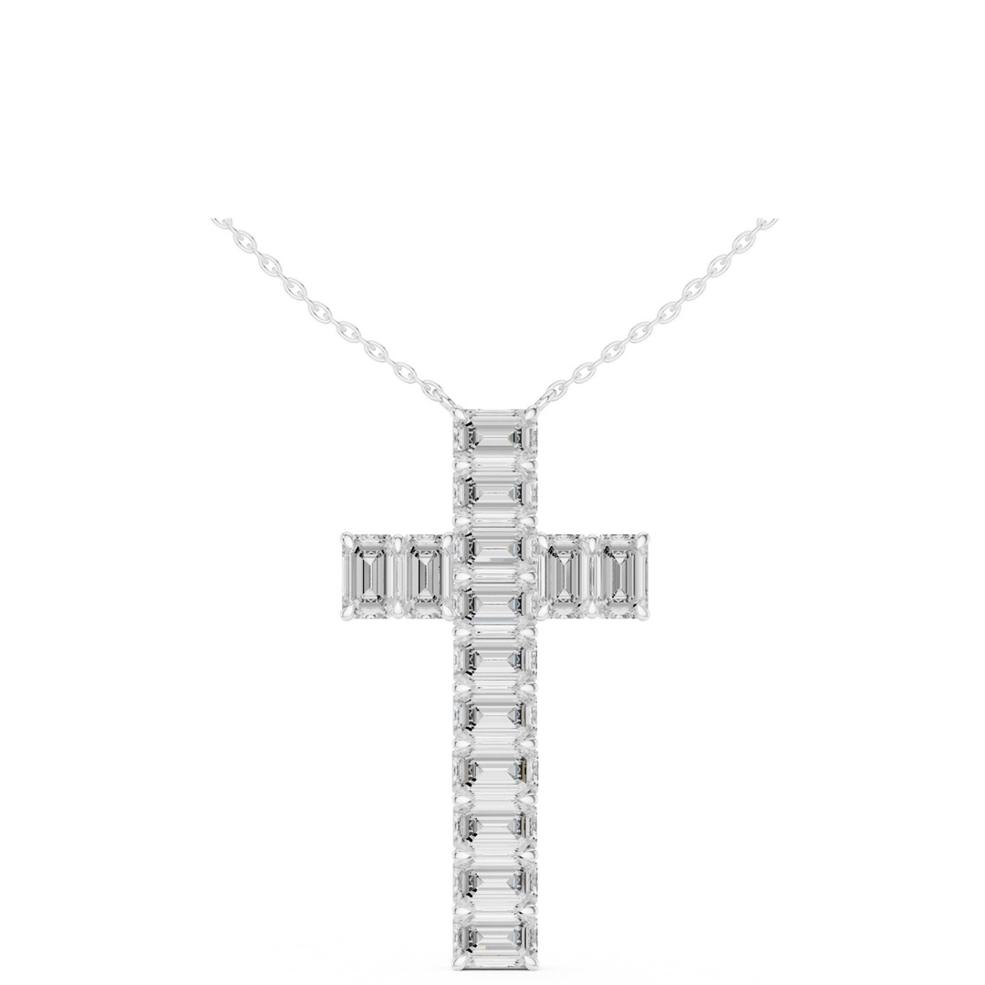 Emerald Cut 7 ctw Lab Diamond Cross Necklace - P1133 in Necklace by 18 KARATS INC.