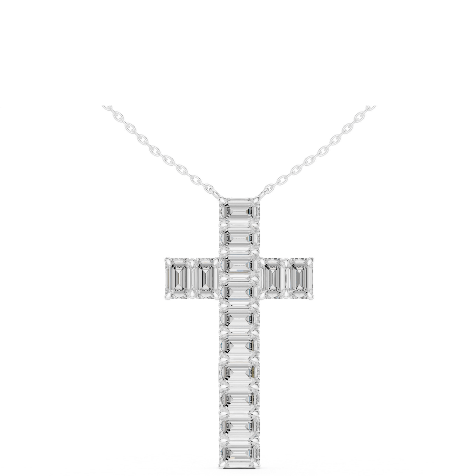 Emerald Cut 7 ctw Lab Diamond Cross Necklace - P1133 in Necklace by 18 KARATS INC.