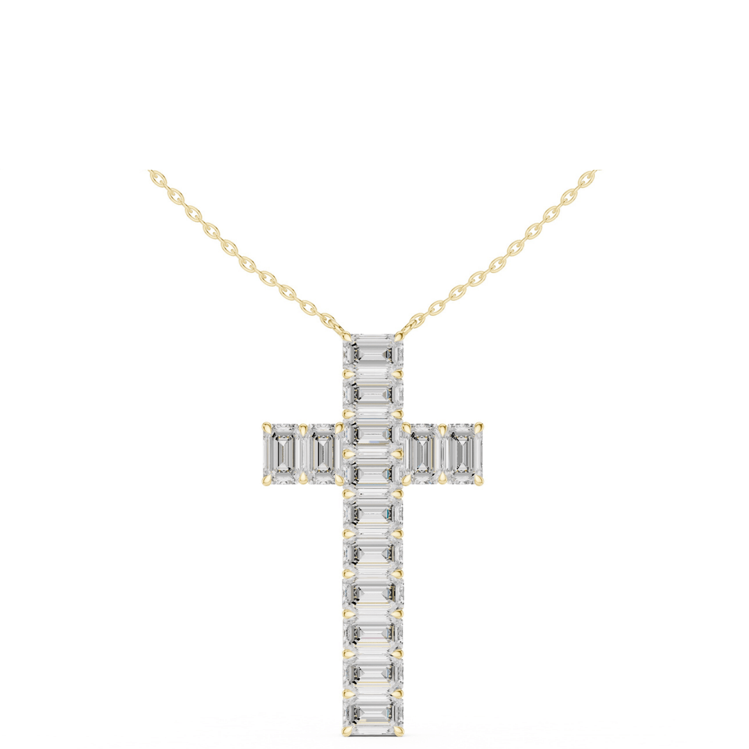 Emerald Cut 7 ctw Lab Diamond Cross Necklace - P1133 in Necklace by 18 KARATS INC.
