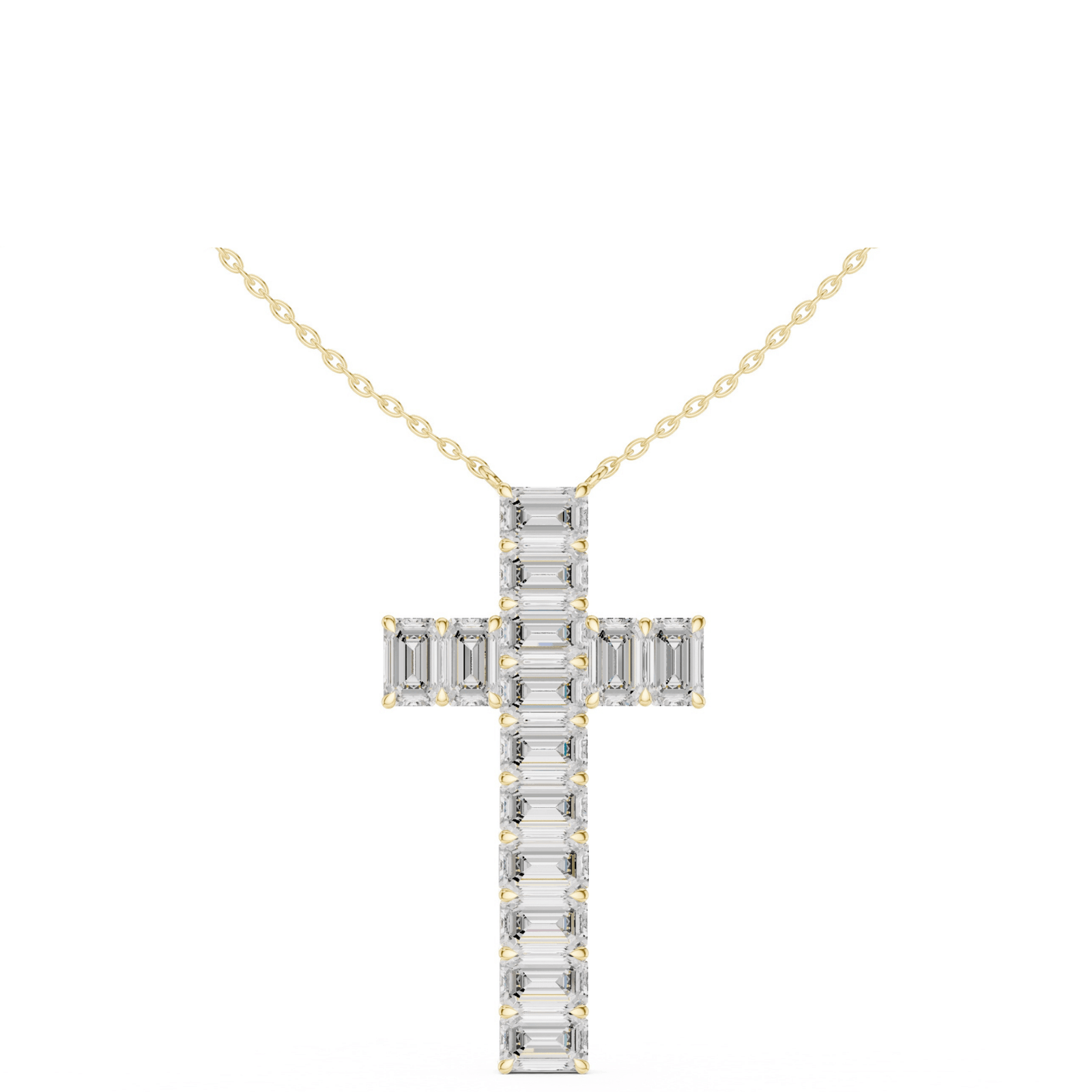 Emerald Cut 7 ctw Lab Diamond Cross Necklace - P1133 in Necklace by 18 KARATS INC.