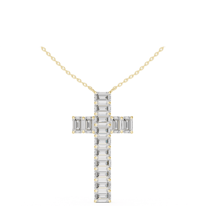 Emerald Cut 7 ctw Lab Diamond Cross Necklace - P1133 in Necklace by 18 KARATS INC.