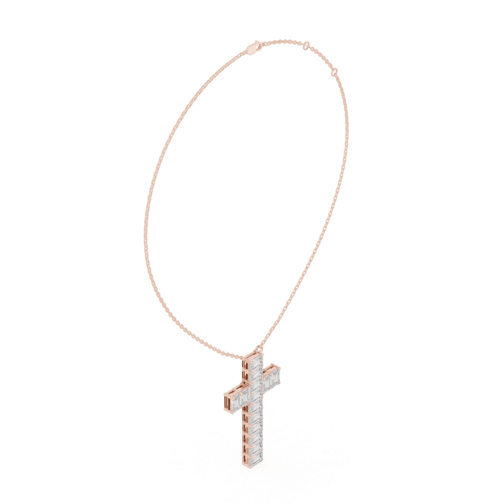 Emerald Cut 7 ctw Lab Diamond Cross Necklace - P1133 in Necklace by 18 KARATS INC.