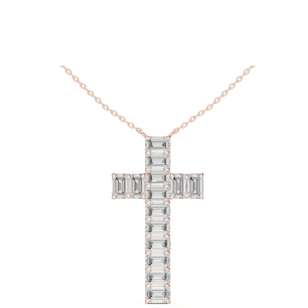 Emerald Cut 7 ctw Lab Diamond Cross Necklace - P1133 in Necklace by 18 KARATS INC.
