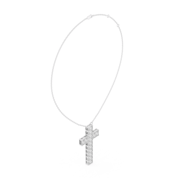 Emerald Cut 7 ctw Lab Diamond Cross Necklace - P1133 in Necklace by 18 KARATS INC.