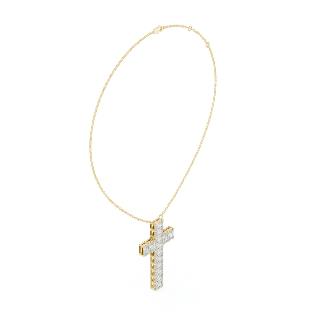 Emerald Cut 7 ctw Lab Diamond Cross Necklace - P1133 in Necklace by 18 KARATS INC.