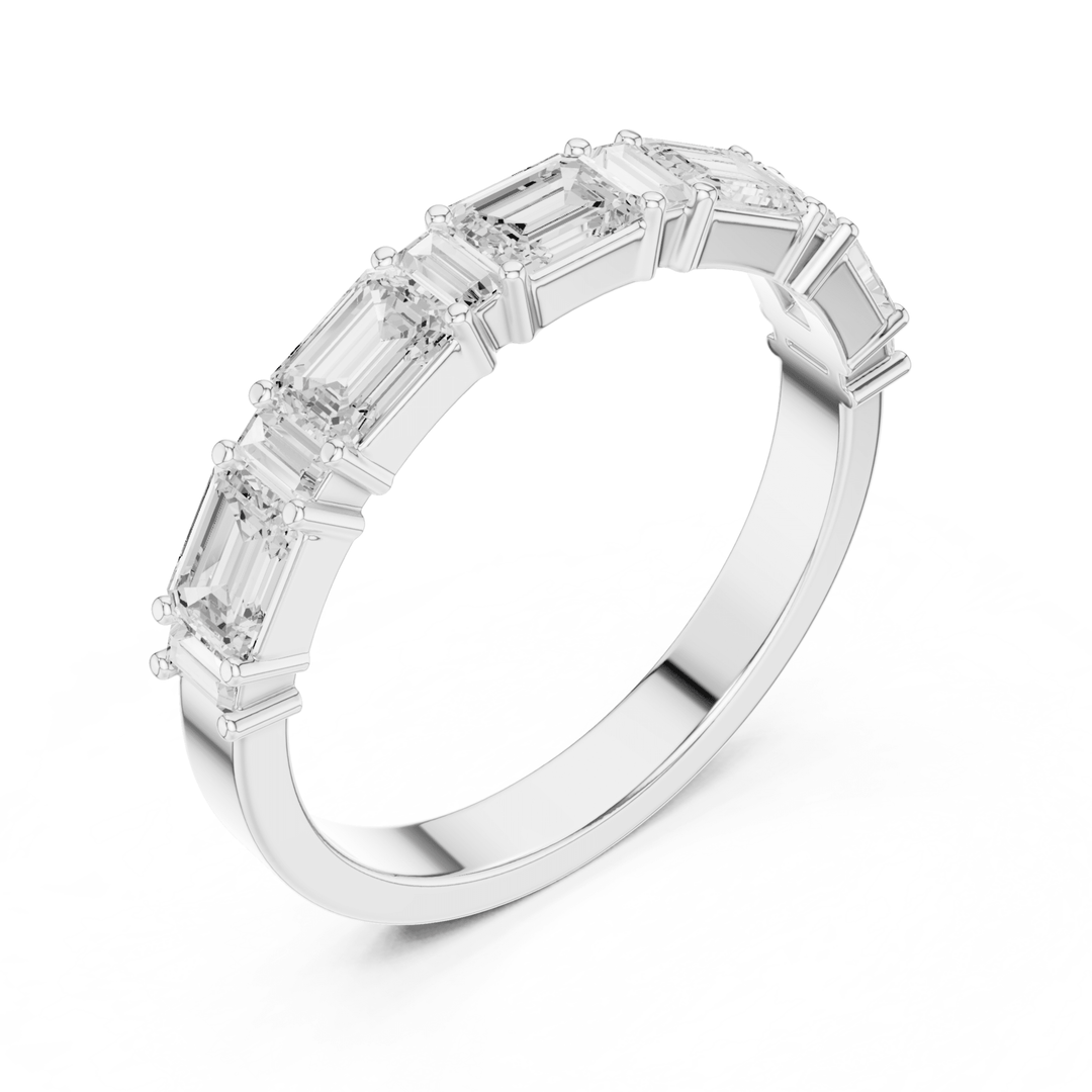 Emerald Cut & Baguette 0.85 ctw Diamond Half Eternity Band - B1155 in Wedding Bands by 18 KARATS INC.