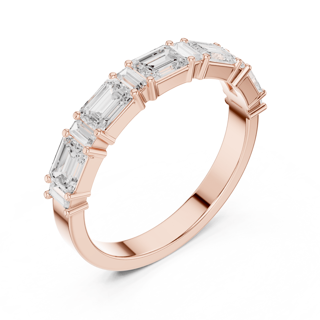 Emerald Cut & Baguette 0.85 ctw Diamond Half Eternity Band - B1155 in Wedding Bands by 18 KARATS INC.