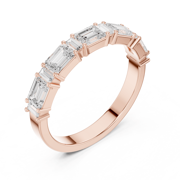 Emerald Cut & Baguette 0.85 ctw Diamond Half Eternity Band - B1155 in Wedding Bands by 18 KARATS INC.