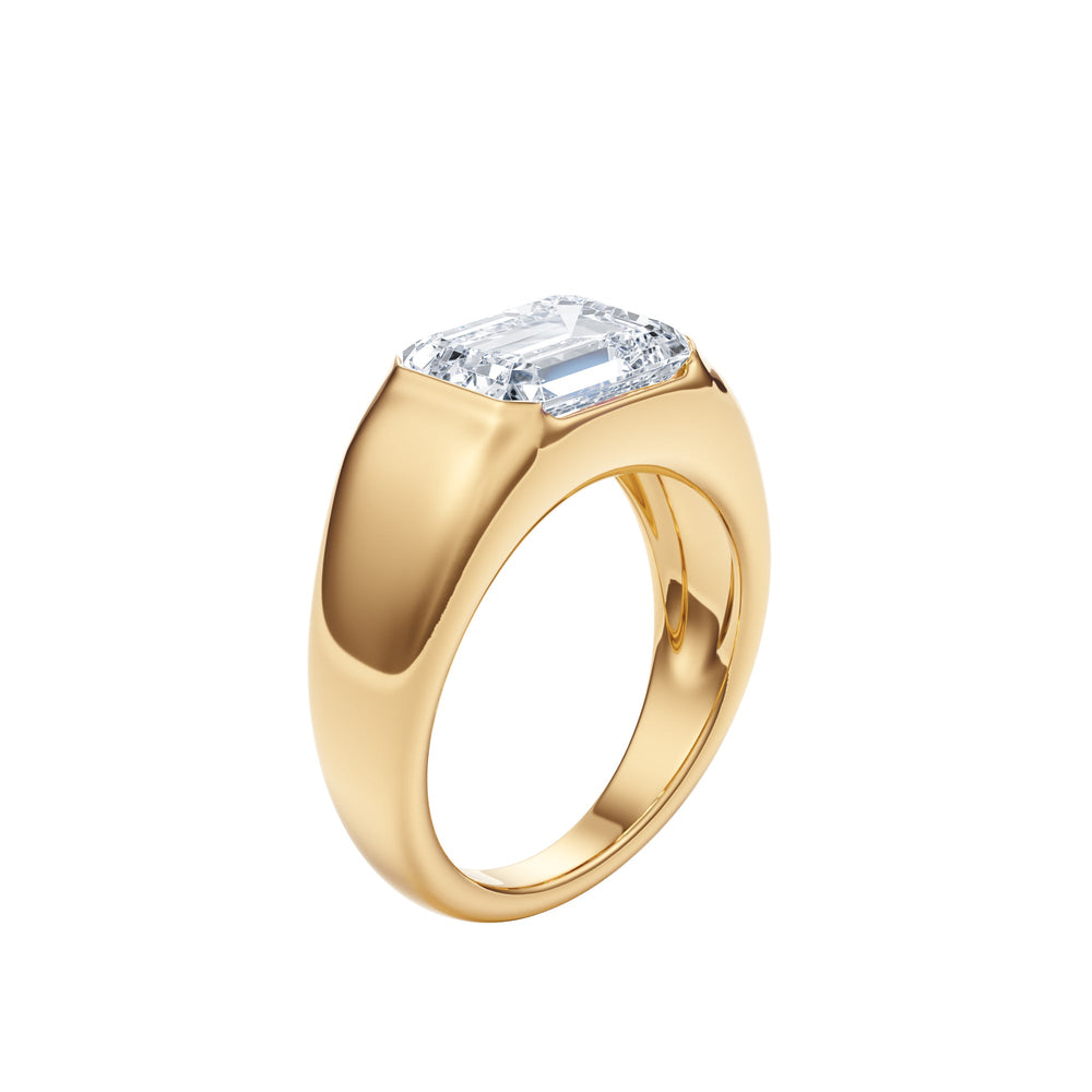 Emerald - Cut Diamond Gold Signet Ring - R1039 in Ring by 18 KARATS