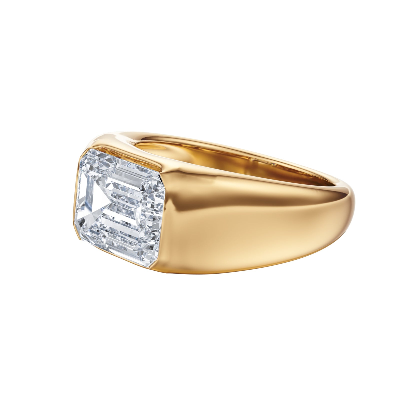 Emerald - Cut Diamond Gold Signet Ring - R1039 in Ring by 18 KARATS