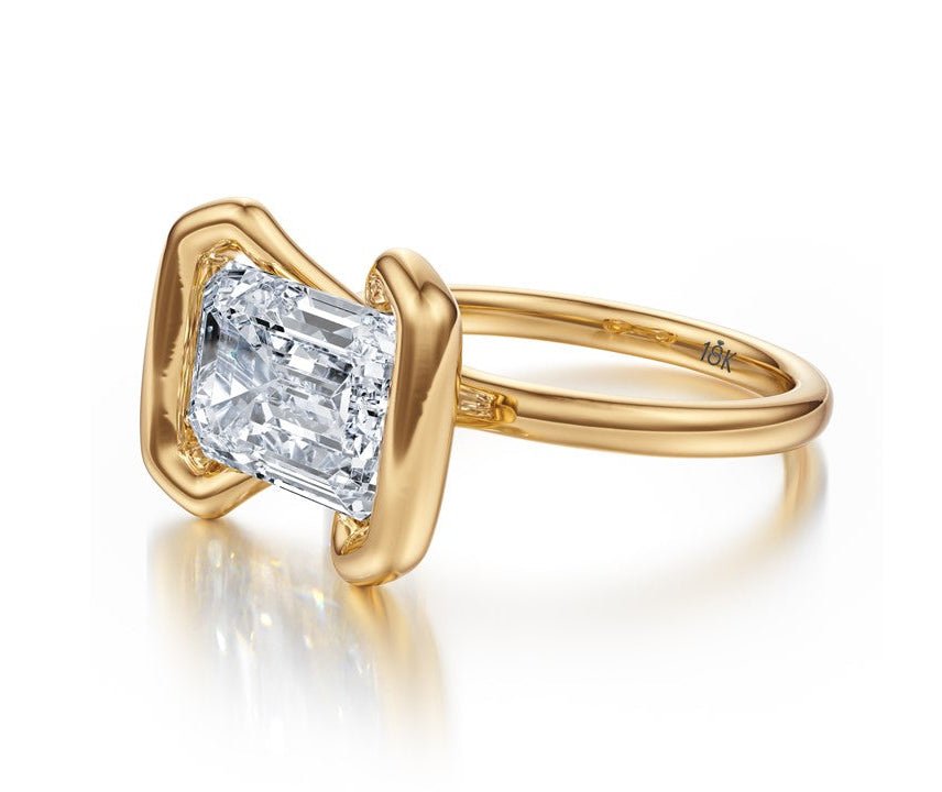 Emerald Cut Modern Bezel Gold Ring - R1038 in Ring by 18 KARATS