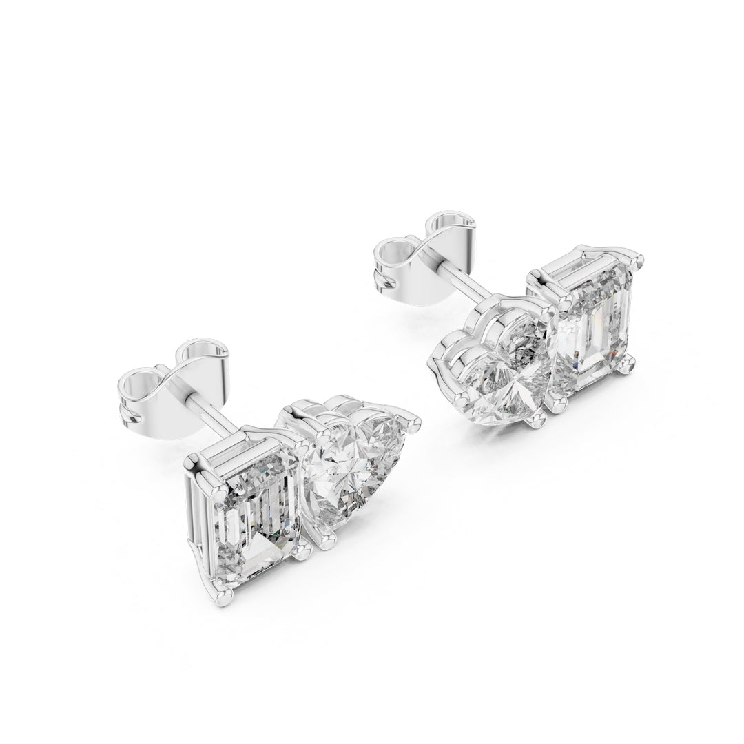 Emerald Heart Toi et Moi Stud Earrings - E1115 in Earrings by 18 KARATS INC.