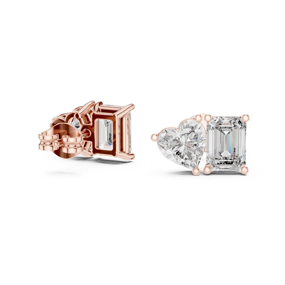 Emerald Heart Toi et Moi Stud Earrings - E1115 in Earrings by 18 KARATS INC.