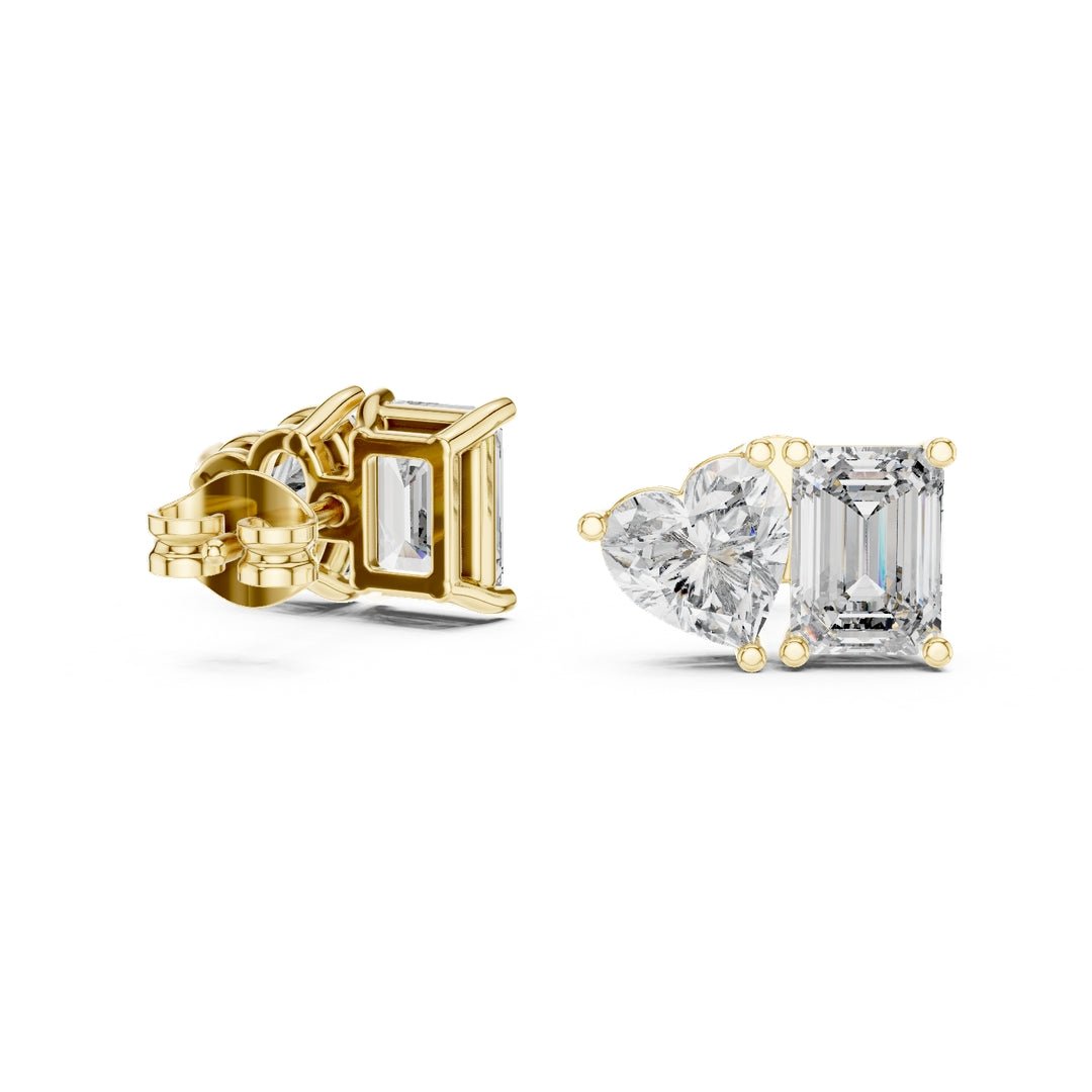 Emerald Heart Toi et Moi Stud Earrings - E1115 in Earrings by 18 KARATS INC.