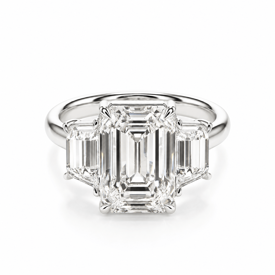 Emerald & Trapezoid Three-Stone Diamond Engagement Ring in Ring by 18 KARATS INC.