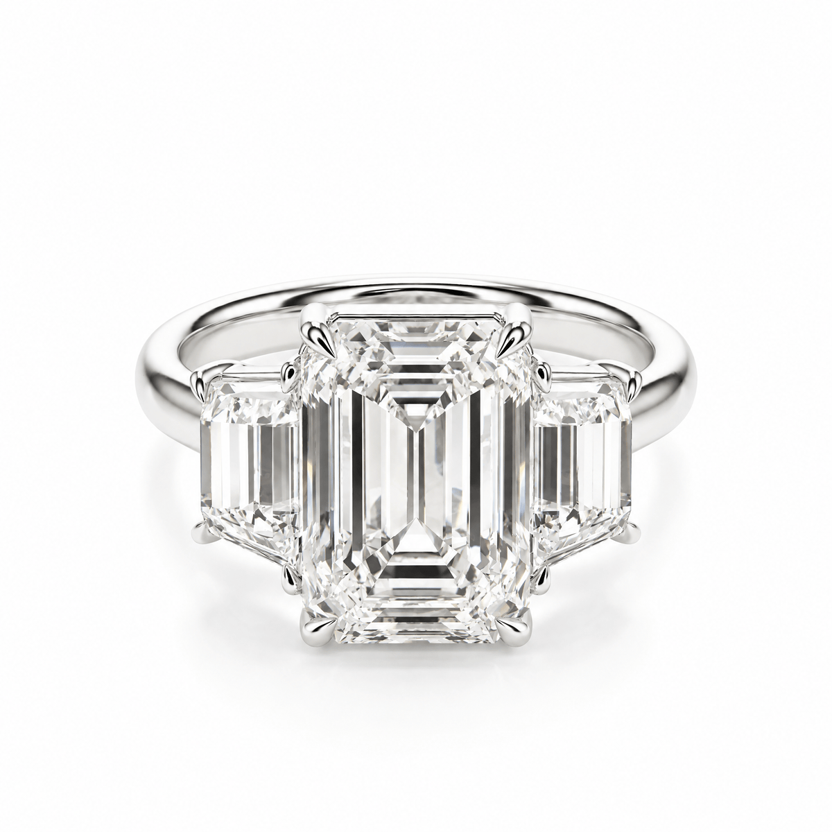 Emerald & Trapezoid Three-Stone Diamond Engagement Ring in Ring by 18 KARATS INC.
