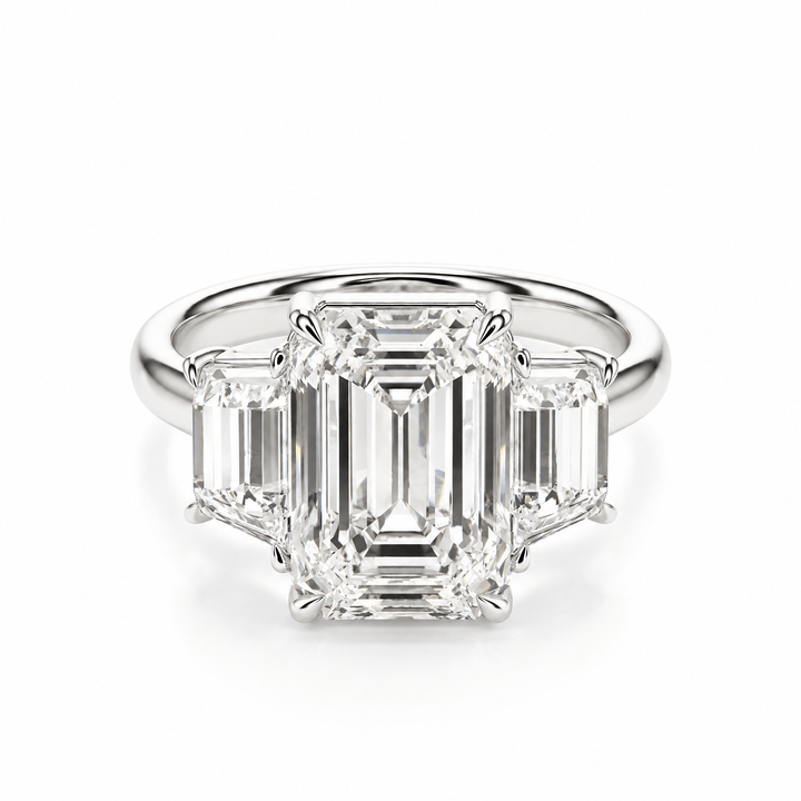 Emerald & Trapezoid Three-Stone Diamond Engagement Ring in Ring by 18 KARATS INC.
