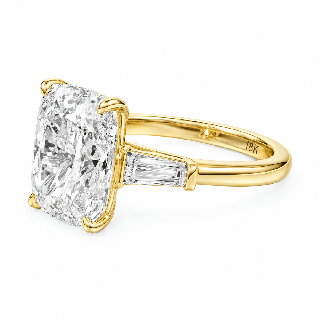 Estelle Elongated Cushion Lab Diamond Three-Stone Engagement Ring in Ready Rings by 18 KARATS INC.
