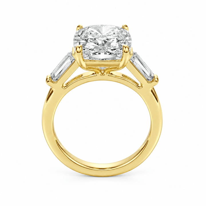 Estelle Elongated Cushion Lab Diamond Three-Stone Engagement Ring in Ready Rings by 18 KARATS INC.