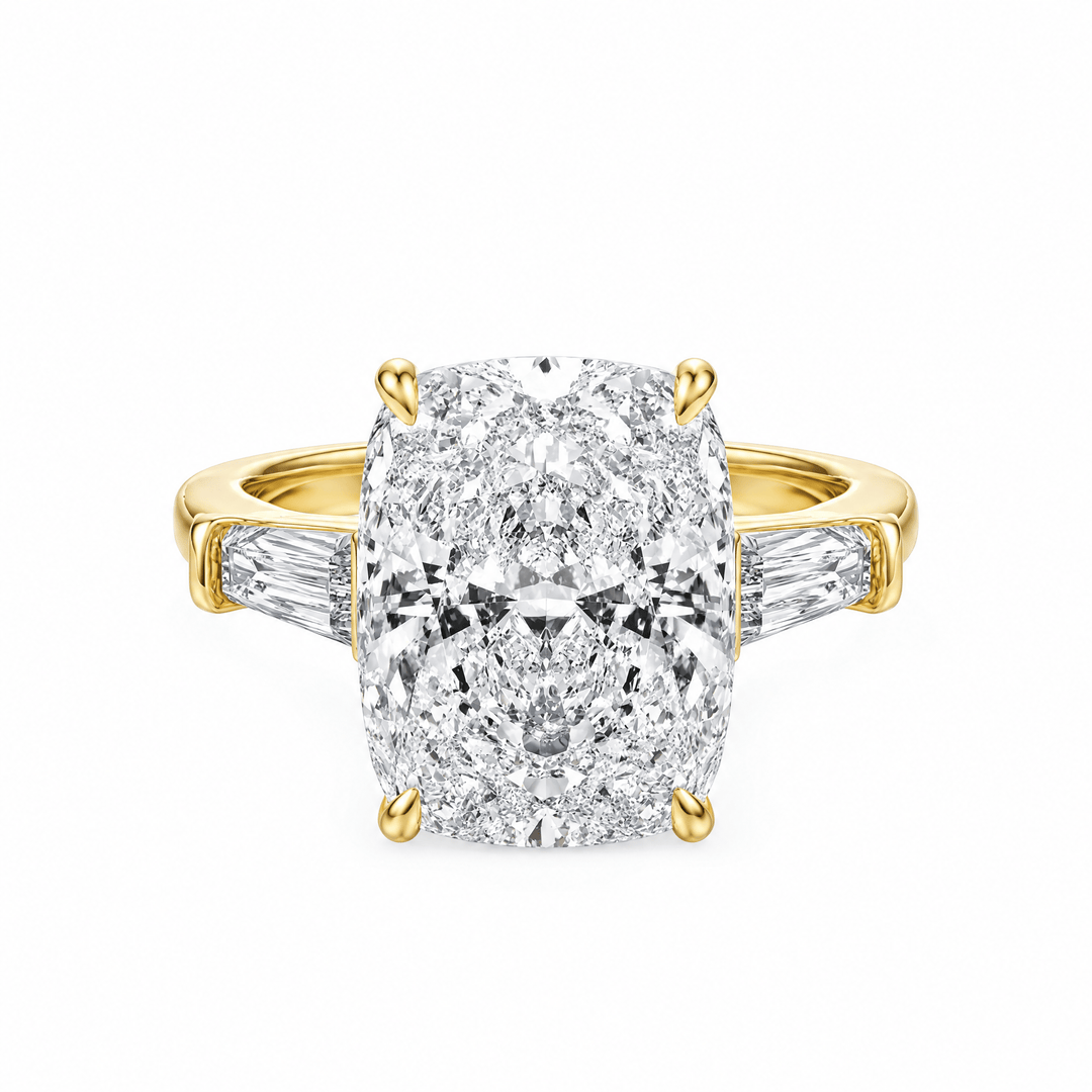 Estelle Elongated Cushion Lab Diamond Three-Stone Engagement Ring in Ready Rings by 18 KARATS INC.