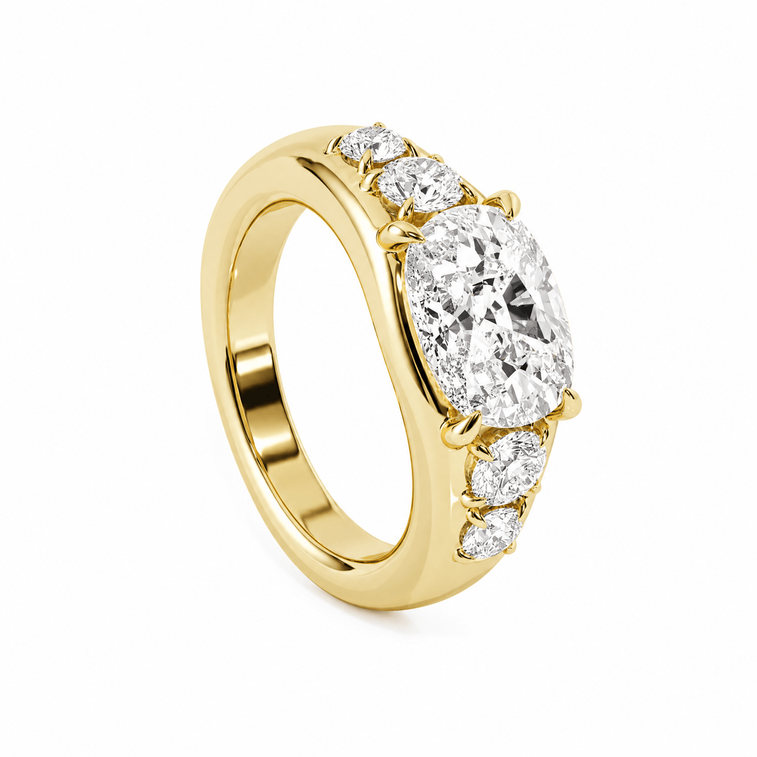 Five-Stone Cushion & Round Lab Diamond Engagement Ring in Ready Rings by 18 KARATS INC.