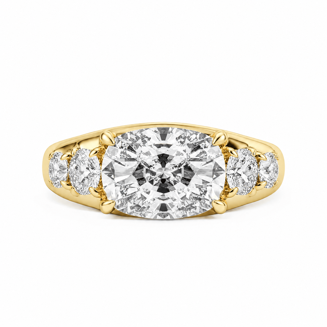 Five-Stone Cushion & Round Lab Diamond Engagement Ring in Ready Rings by 18 KARATS INC.