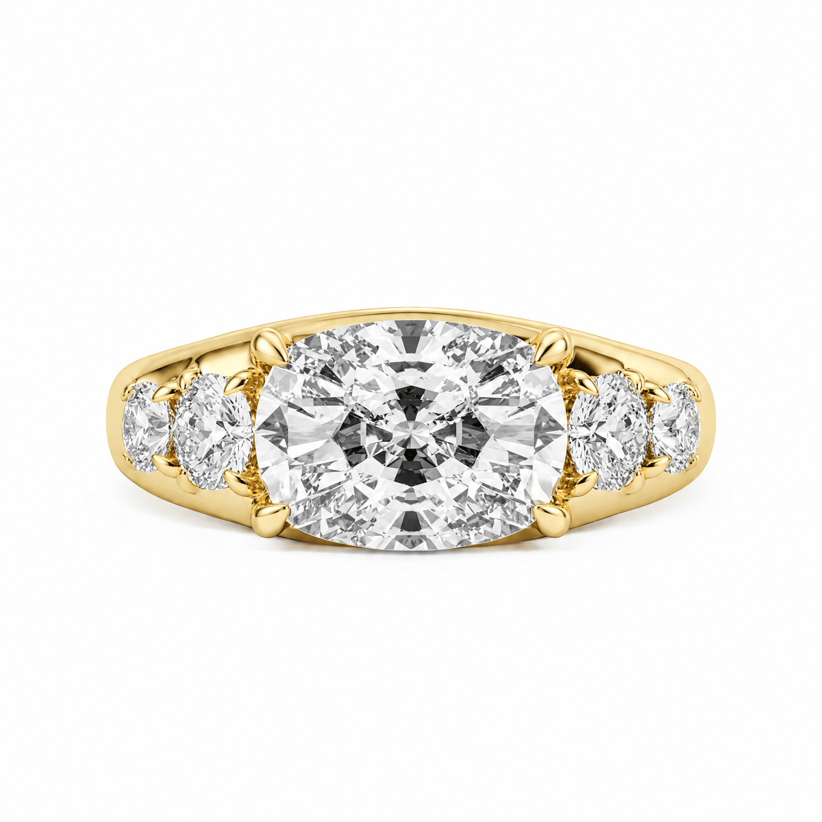 Five-Stone Cushion & Round Lab Diamond Engagement Ring in Ready Rings by 18 KARATS INC.