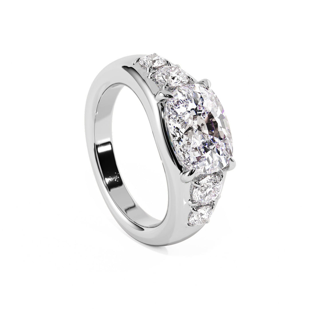 Five-Stone Cushion & Round Lab Diamond Engagement Ring - R1270 in Ready Rings by 18 KARATS INC.