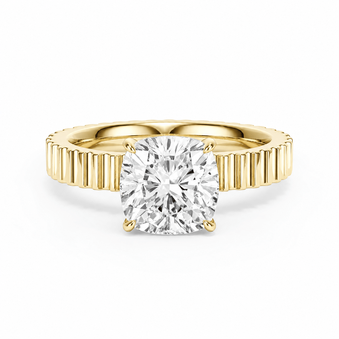 Fluted Band Cushion Diamond Engagement Ring in Ring by 18 KARATS INC.