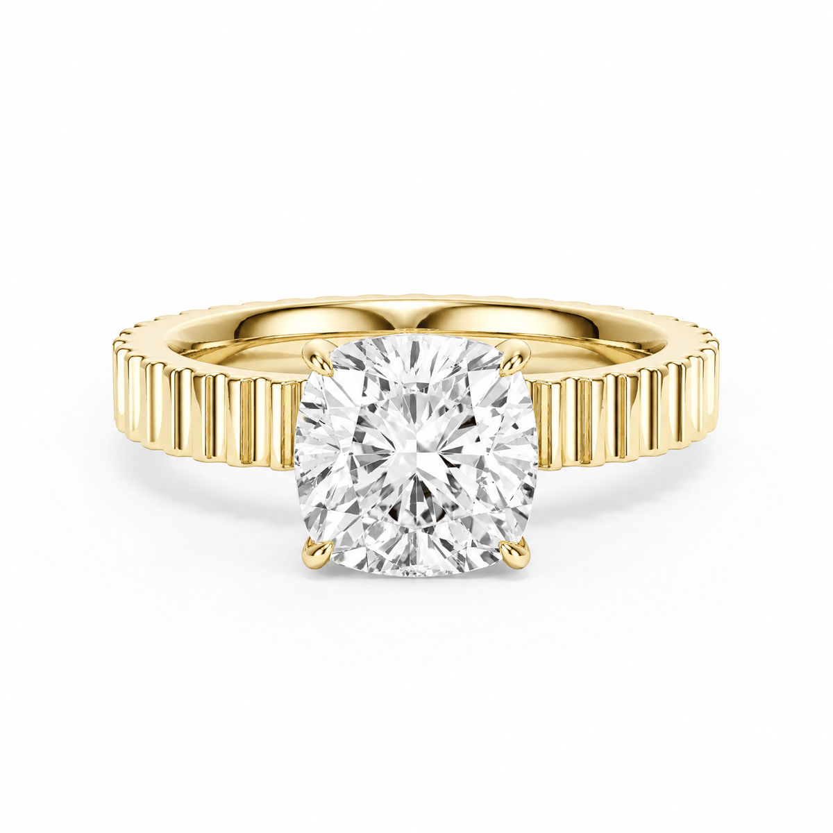 Fluted Band Cushion Diamond Engagement Ring in Ring by 18 KARATS INC.
