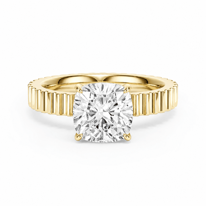 Fluted Band Cushion Diamond Engagement Ring in Ring by 18 KARATS INC.