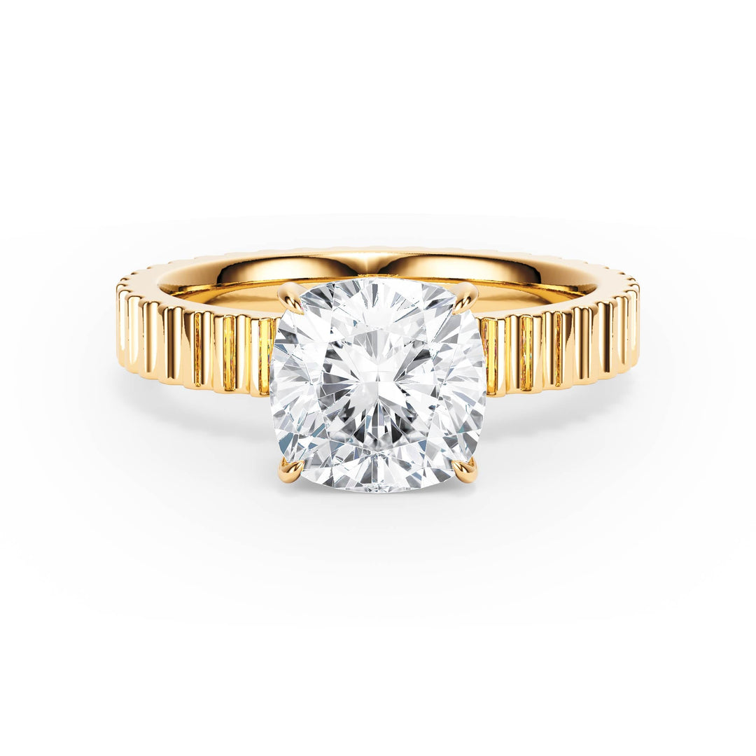 Fluted Band Cushion Diamond Engagement Ring - R1214 in Ring by 18 KARATS INC.