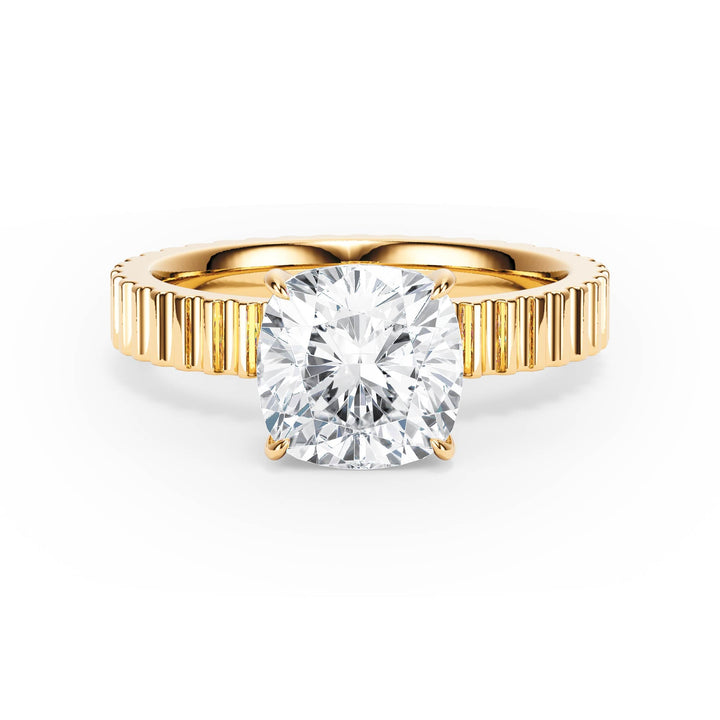 Fluted Band Cushion Diamond Engagement Ring - R1214 in Ring by 18 KARATS INC.