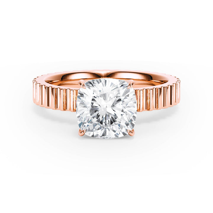 Fluted Band Cushion Diamond Engagement Ring - R1214 in Ring by 18 KARATS INC.
