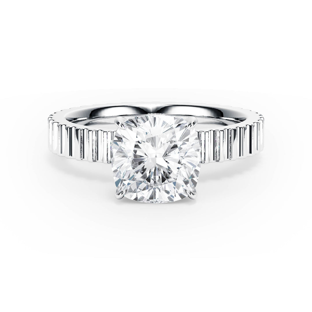 Fluted Band Cushion Diamond Engagement Ring - R1214 in Ring by 18 KARATS INC.