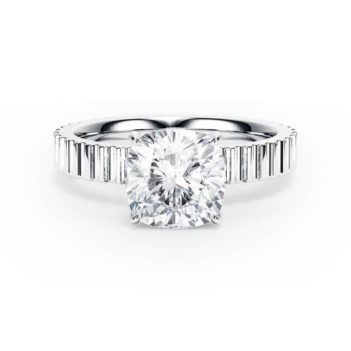 Fluted Band Cushion Diamond Engagement Ring - R1214 in Ring by 18 KARATS INC.