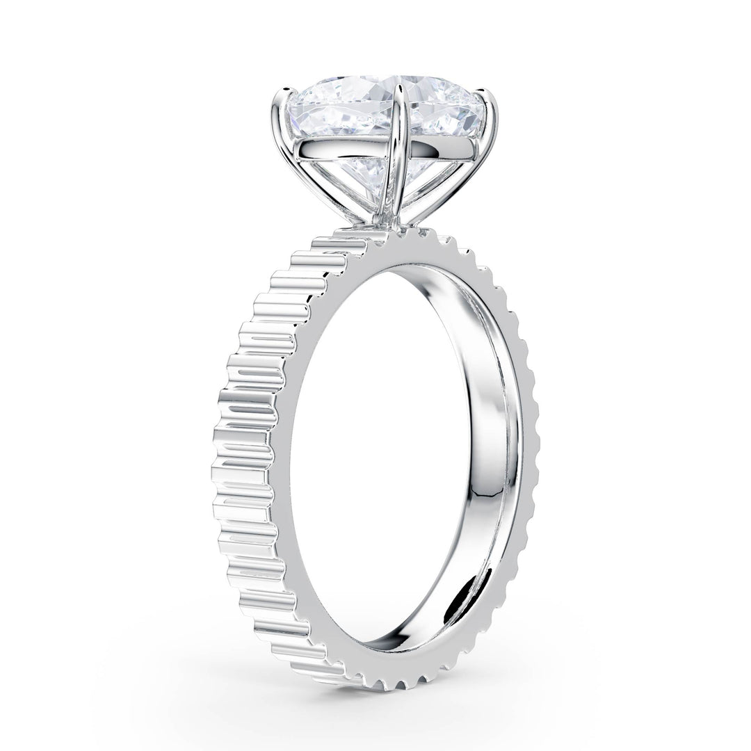 Fluted Band Cushion Diamond Engagement Ring - R1214 in Ring by 18 KARATS INC.