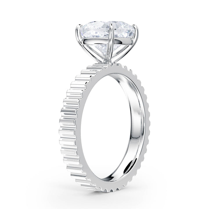 Fluted Band Cushion Diamond Engagement Ring - R1214 in Ring by 18 KARATS INC.